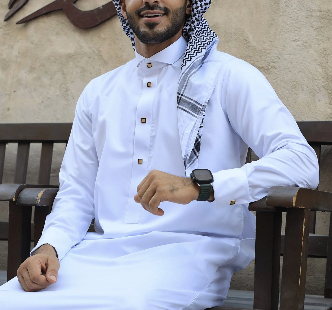 White Thobe With Gold Buttons for Men