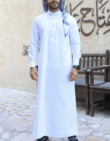 White Thobe With Gold Buttons for Men